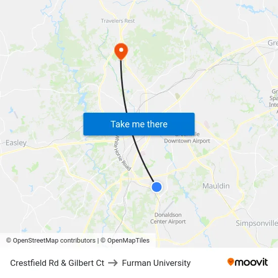 Crestfield Rd & Gilbert Ct to Furman University map