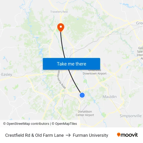Crestfield Rd & Old Farm Lane to Furman University map