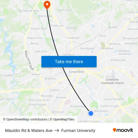 Mauldin Rd & Waters Ave to Furman University map