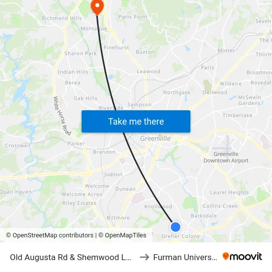 Old Augusta Rd & Shemwood Lane to Furman University map