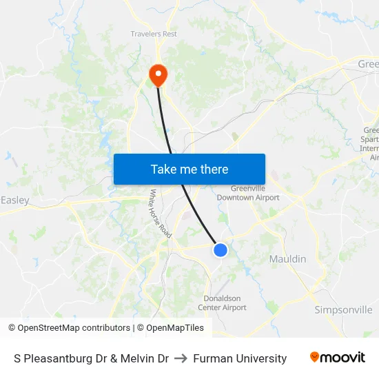 S Pleasantburg Dr & Melvin Dr to Furman University map