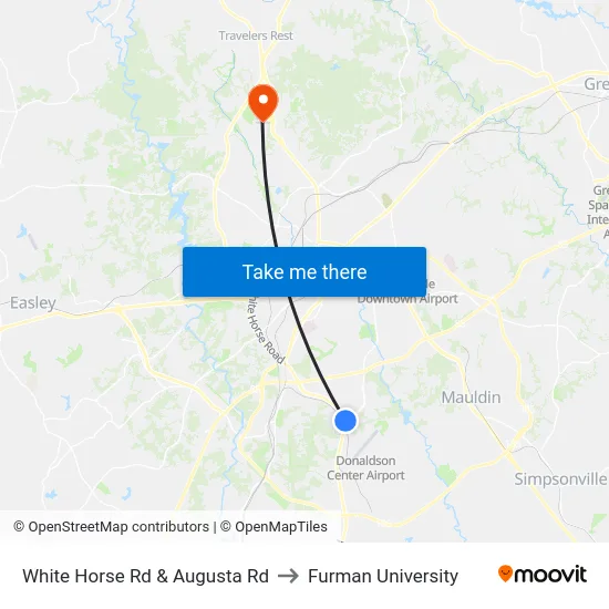 White Horse Rd & Augusta Rd to Furman University map