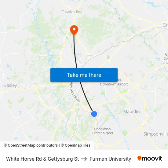 White Horse Rd & Gettysburg St to Furman University map