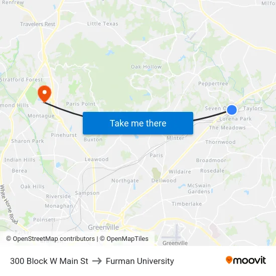 300 Block W Main St to Furman University map