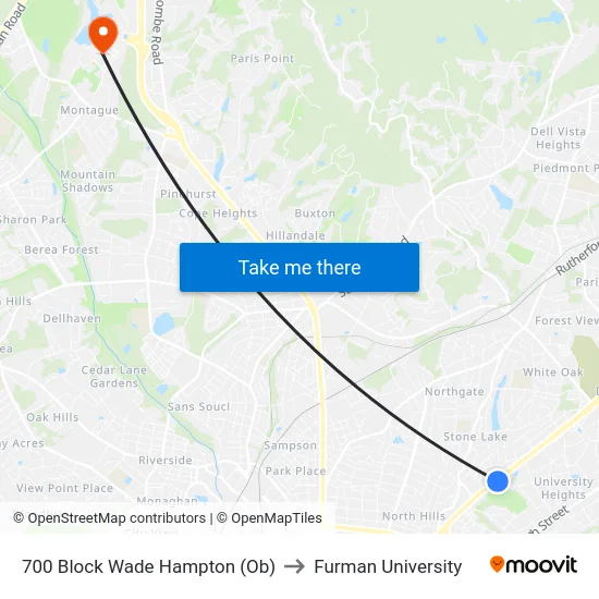 700 Block Wade Hampton (Ob) to Furman University map