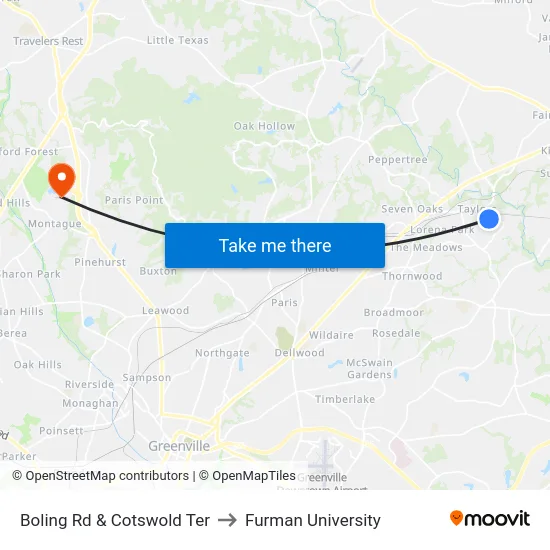 Boling Rd & Cotswold Ter to Furman University map