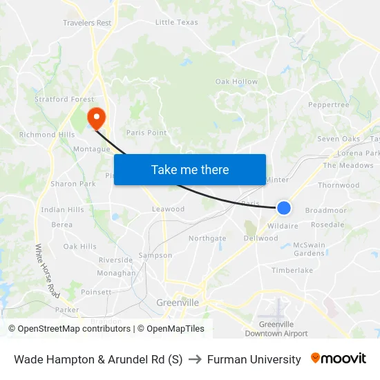 Wade Hampton & Arundel Rd (S) to Furman University map