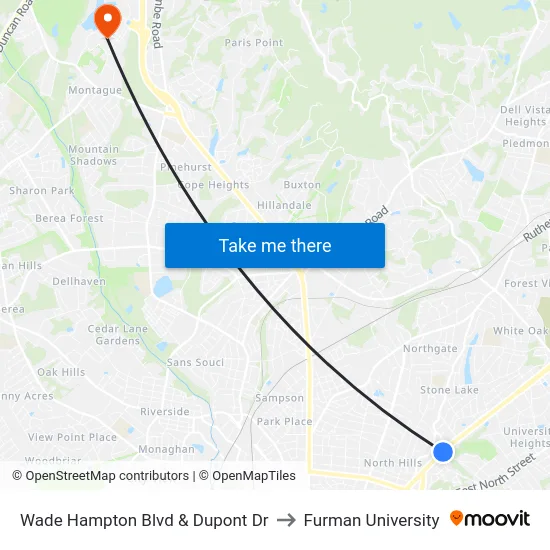 Wade Hampton Blvd & Dupont Dr to Furman University map