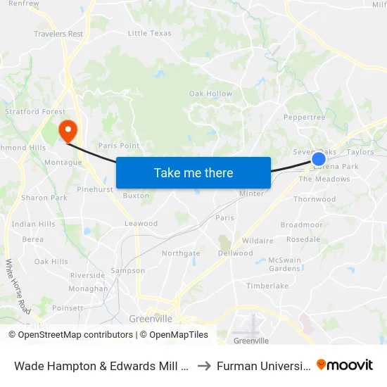 Wade Hampton & Edwards Mill Rd to Furman University map