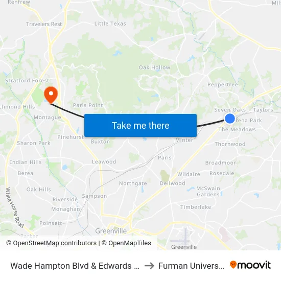 Wade Hampton Blvd & Edwards Rd to Furman University map