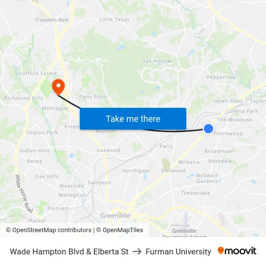 Wade Hampton Blvd & Elberta St to Furman University map