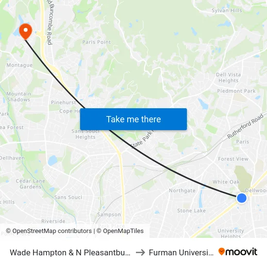 Wade Hampton & N Pleasantburg to Furman University map
