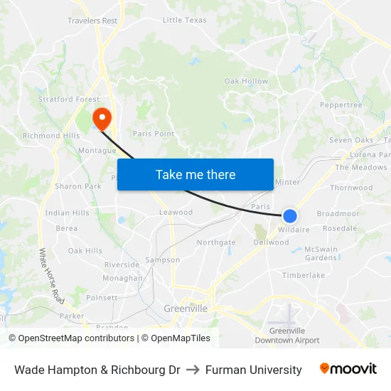 Wade Hampton & Richbourg Dr to Furman University map