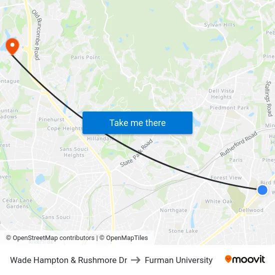 Wade Hampton & Rushmore Dr to Furman University map
