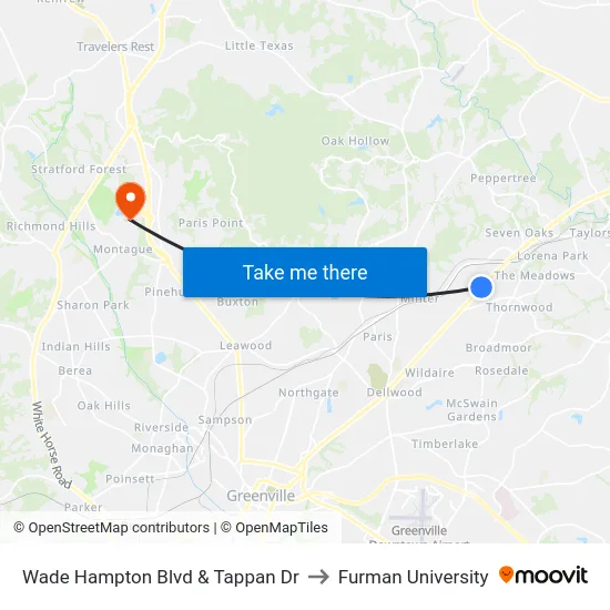 Wade Hampton Blvd & Tappan Dr to Furman University map