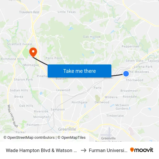 Wade Hampton Blvd & Watson Rd to Furman University map
