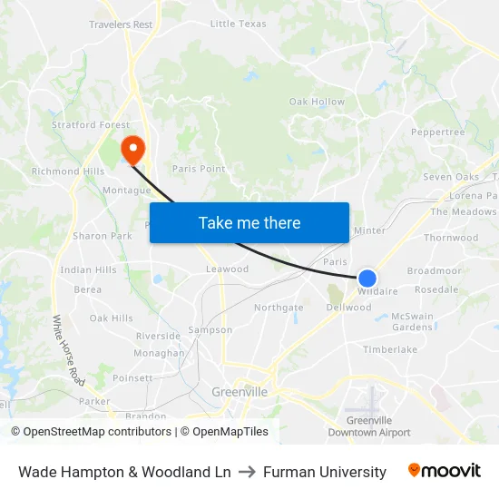 Wade Hampton & Woodland Ln to Furman University map
