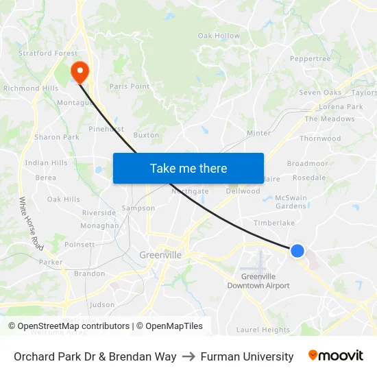 Orchard Park Dr & Brendan Way to Furman University map