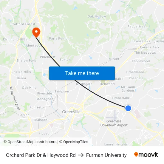 Orchard Park Dr & Haywood Rd to Furman University map