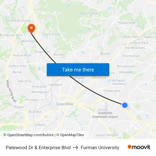 Patewood Dr & Enterprise Blvd to Furman University map