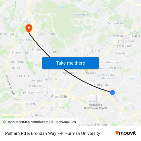 Pelham Rd & Brendan Way to Furman University map