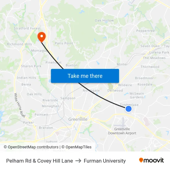 Pelham Rd & Covey Hill Lane to Furman University map