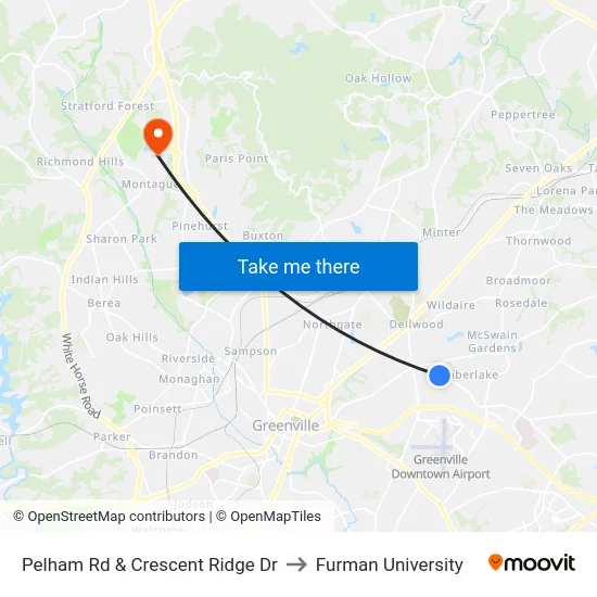 Pelham Rd & Crescent Ridge Dr to Furman University map