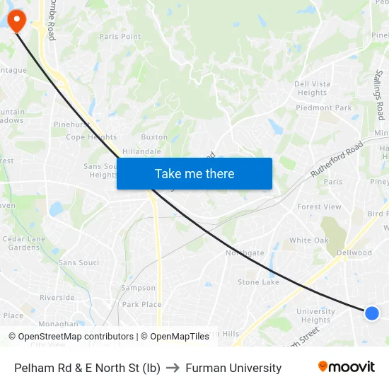 Pelham Rd & E North St (Ib) to Furman University map
