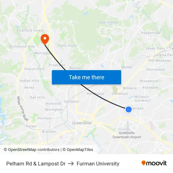 Pelham Rd & Lampost Dr to Furman University map