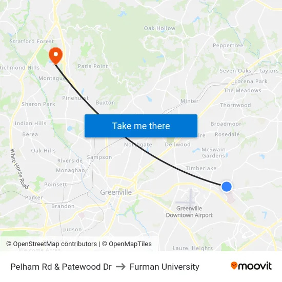 Pelham Rd & Patewood Dr to Furman University map