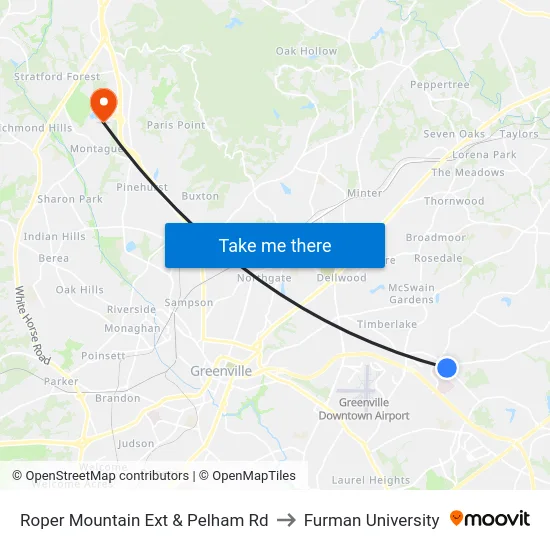 Roper Mountain Ext & Pelham Rd to Furman University map