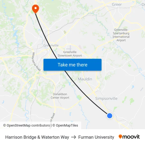 Harrison Bridge & Waterton Way to Furman University map