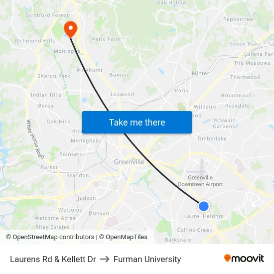 Laurens Rd & Kellett Dr to Furman University map