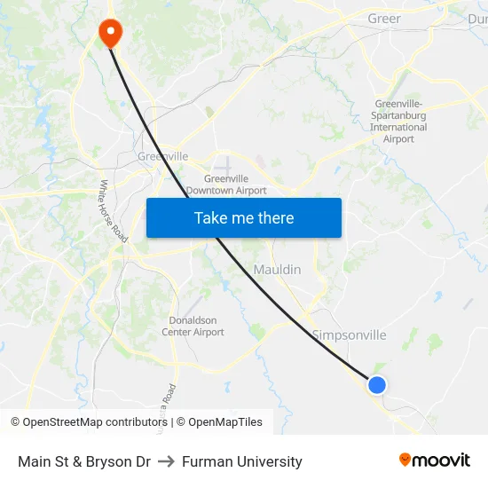 Main St & Bryson Dr to Furman University map