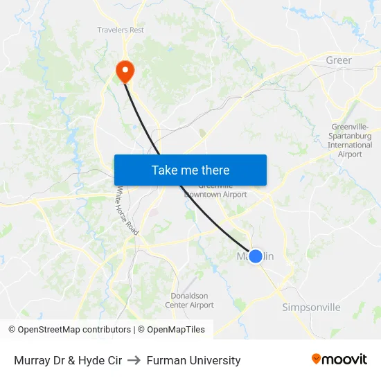 Murray Dr & Hyde Cir to Furman University map