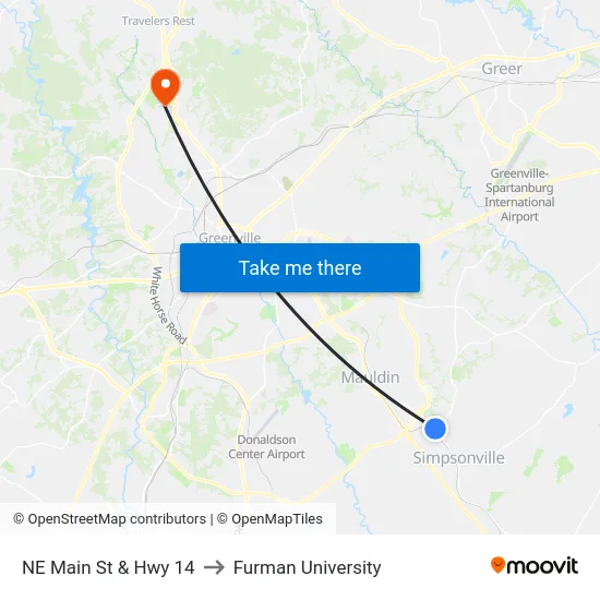 NE Main St & Hwy 14 to Furman University map