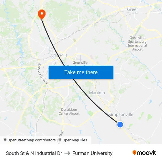 South St & N Industrial Dr to Furman University map