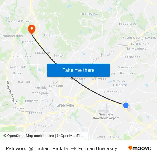 Patewood @ Orchard Park Dr to Furman University map