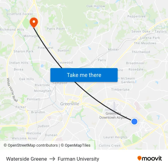 Waterside Greene to Furman University map