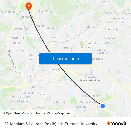 Millennium & Laurens Rd (Ib) to Furman University map