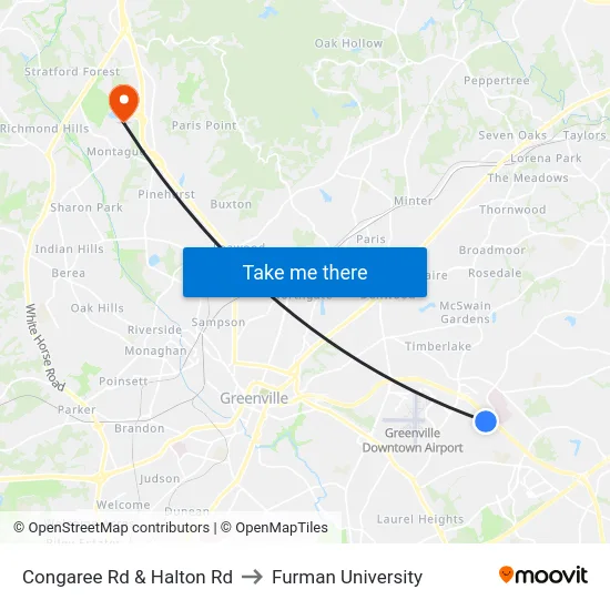 Congaree Rd & Halton Rd to Furman University map