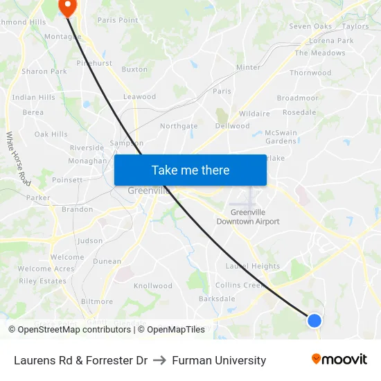 Laurens Rd & Forrester Dr to Furman University map