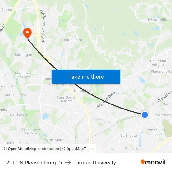 2111 N Pleasantburg Dr to Furman University map