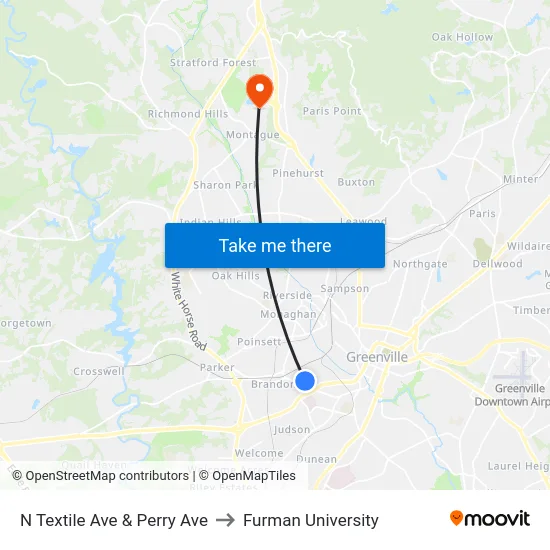 N Textile Ave & Perry Ave to Furman University map