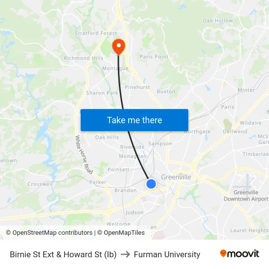 Birnie St Ext & Howard St (Ib) to Furman University map