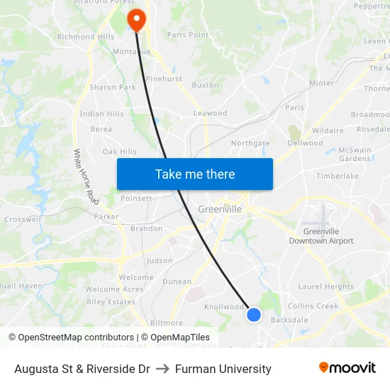 Augusta St & Riverside Dr to Furman University map
