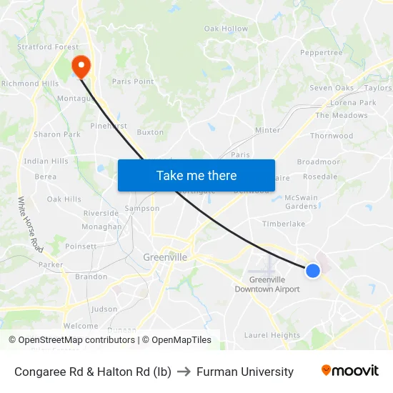 Congaree Rd & Halton Rd (Ib) to Furman University map