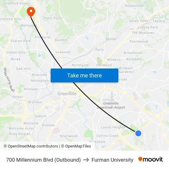 700 Millennium Blvd (Outbound) to Furman University map