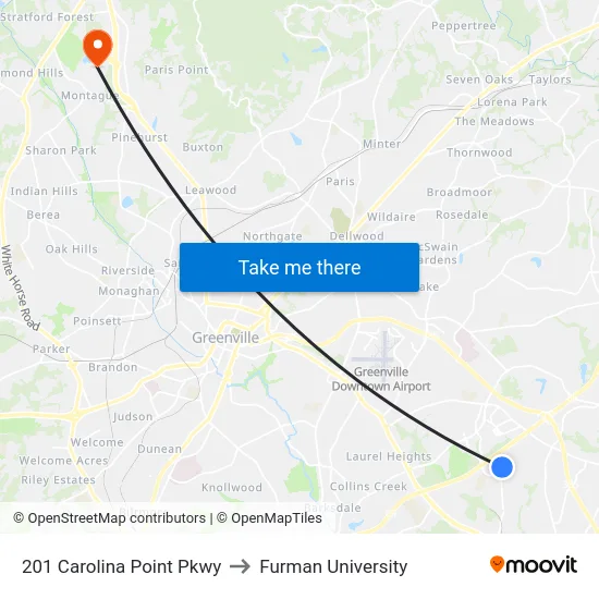 201 Carolina Point Pkwy to Furman University map