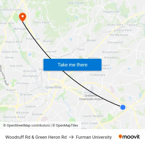 Woodruff Rd & Green Heron Rd to Furman University map